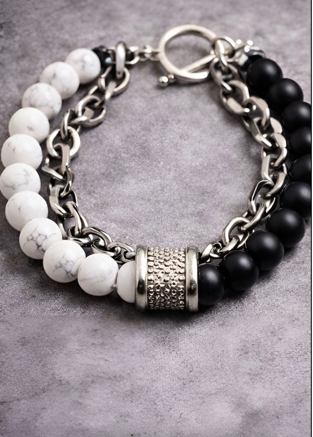 Dual Stone Chain Bracelet – Black Onyx & White Howlite