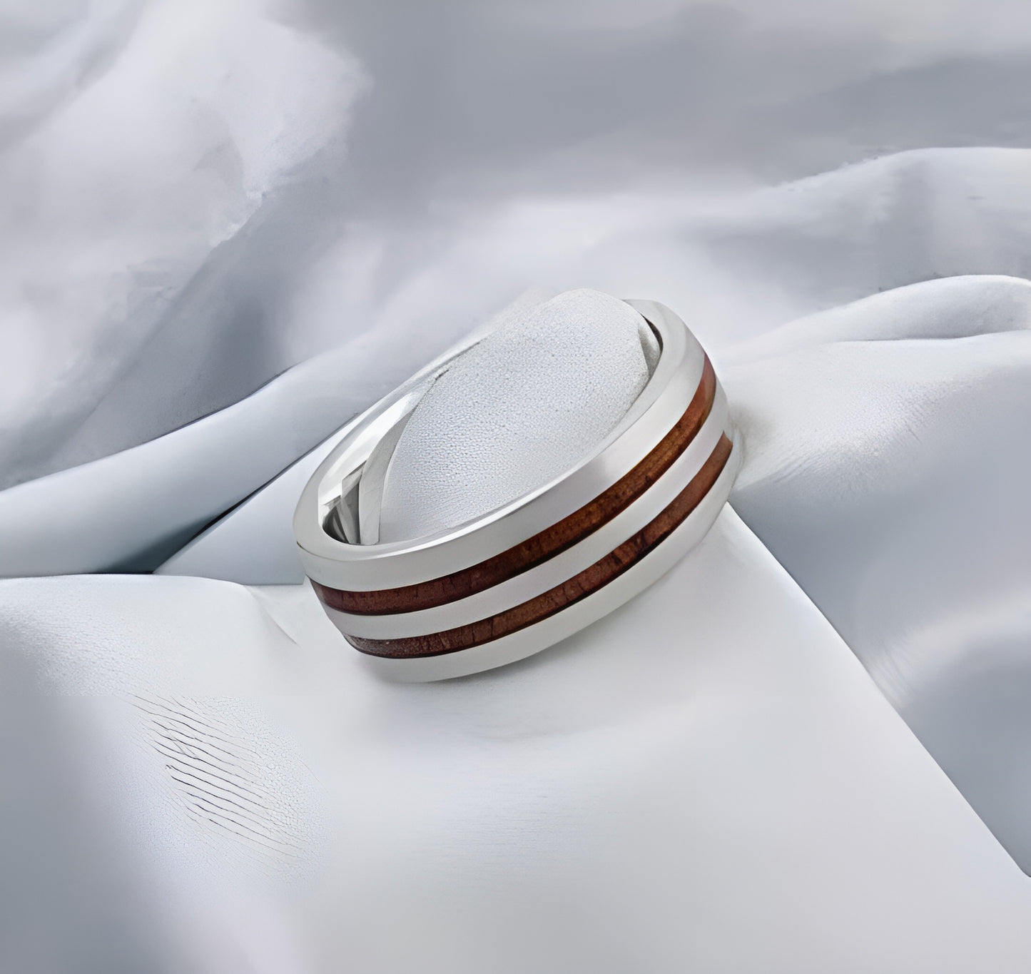 Modern Silver & Wood Inlay Band