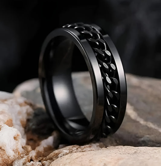Black Chain Inlay Stainless Steel Ring