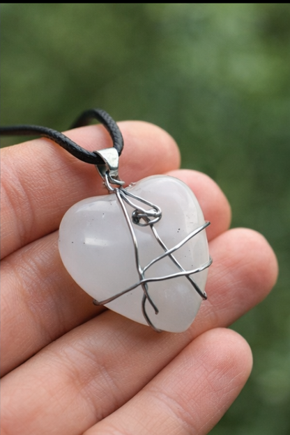 White Stone Wire-Wrapped Necklace on Black Cord