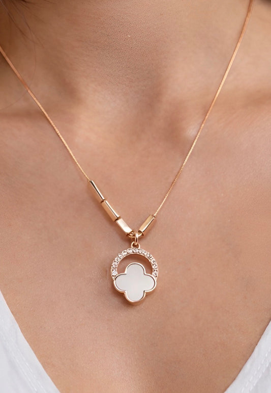 Rose Gold Clover Pendant with Crystal Halo