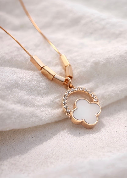 Rose Gold Clover Pendant with Crystal Halo
