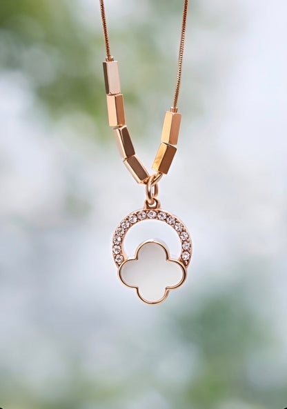 Rose Gold Clover Pendant with Crystal Halo