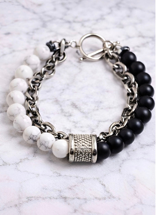 Dual Stone Chain Bracelet – Black Onyx & White Howlite