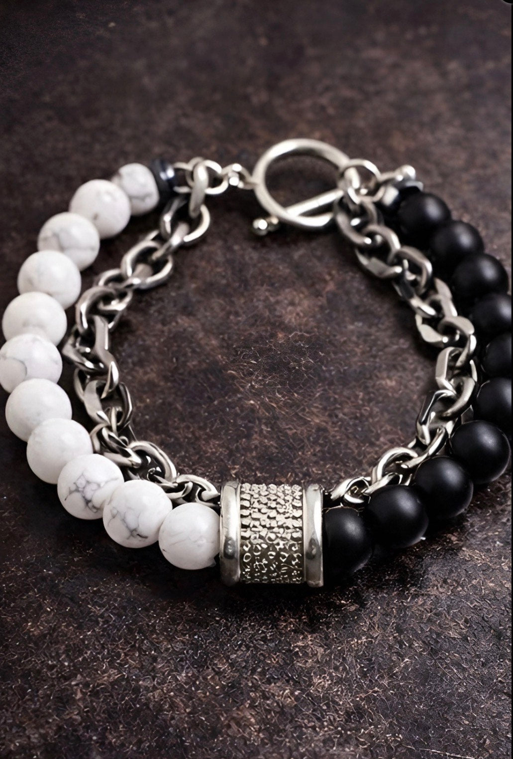 Dual Stone Chain Bracelet – Black Onyx & White Howlite