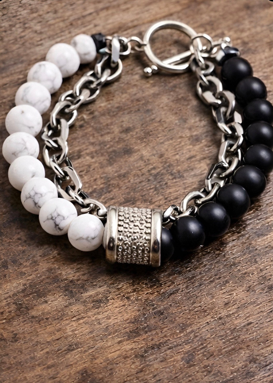 Dual Stone Chain Bracelet – Black Onyx & White Howlite