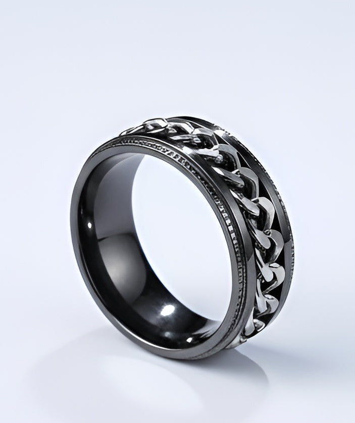 Black Chain Inlay Stainless Steel Ring
