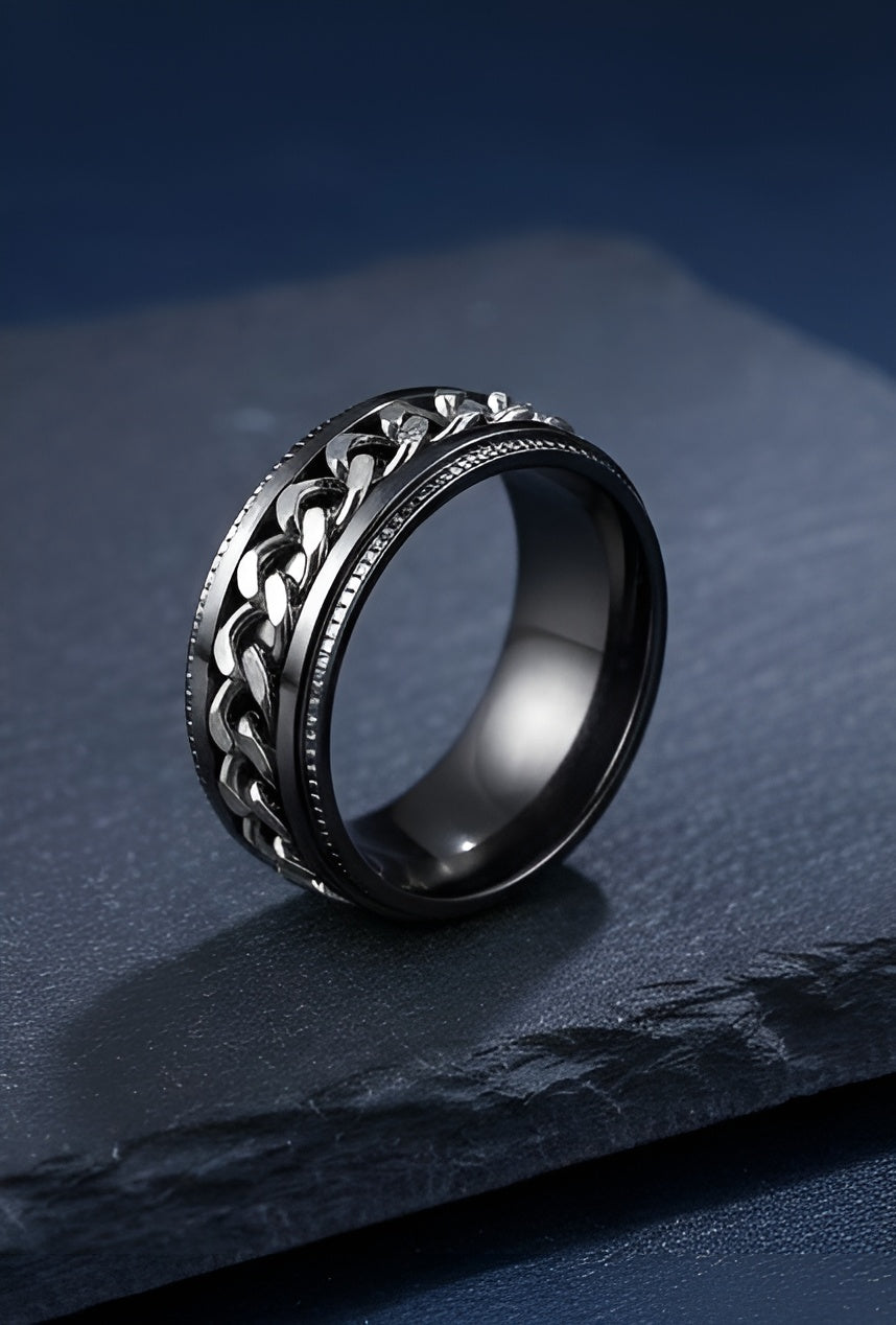 Black Chain Inlay Stainless Steel Ring