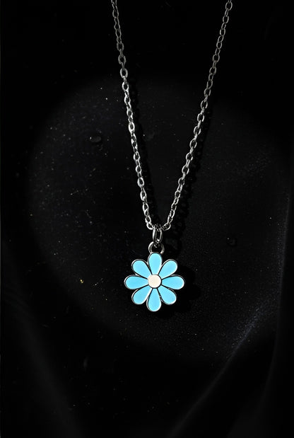 Blue Daisy Flower Pendant Necklace
