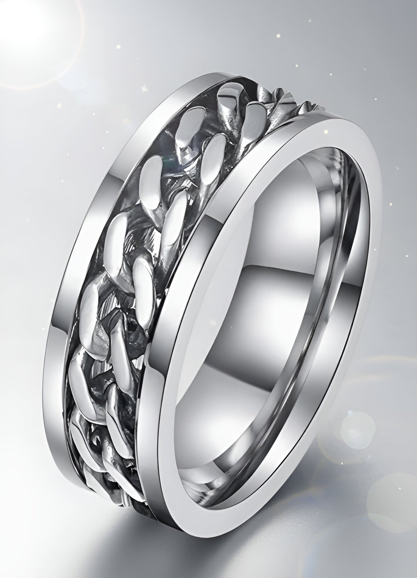 Silver Chain Inlay Stainless Steel Ring