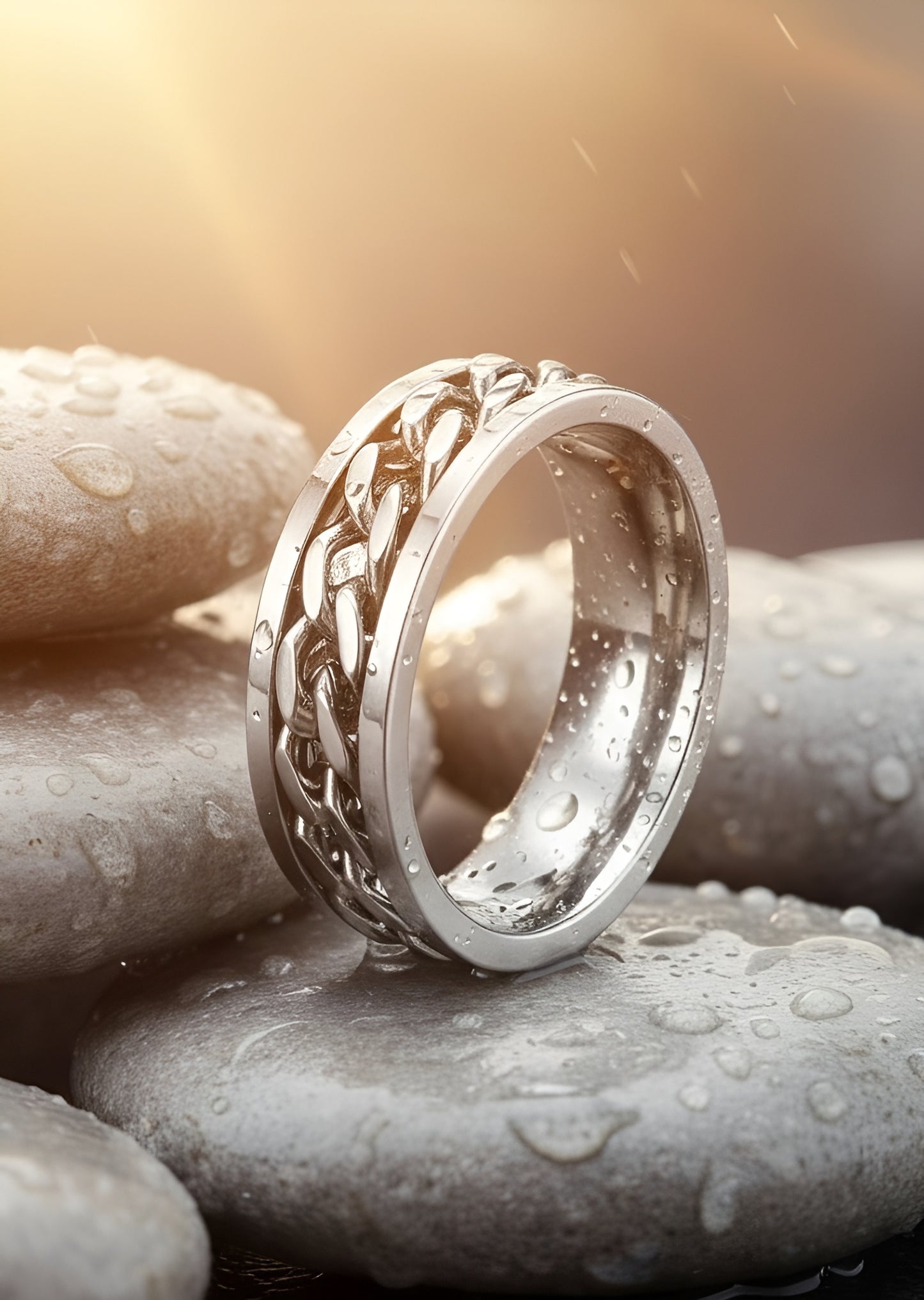 Silver Chain Inlay Stainless Steel Ring