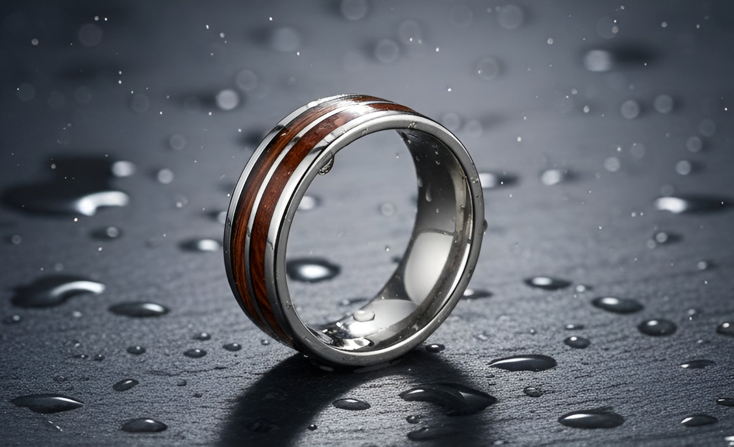 Modern Silver & Wood Inlay Band