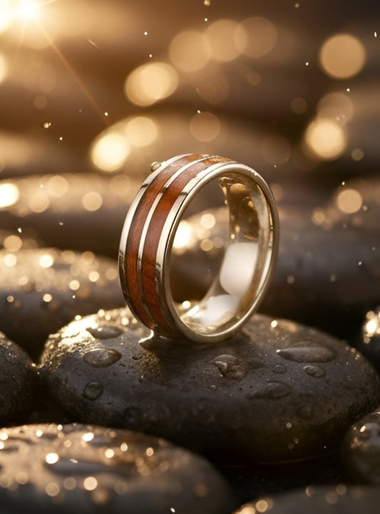 Modern Silver & Wood Inlay Band